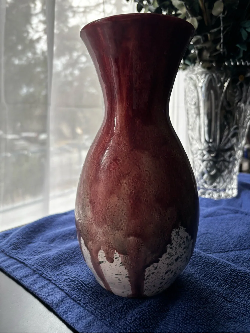 Red Ceramic Glazed Vase with White Speckle Accent